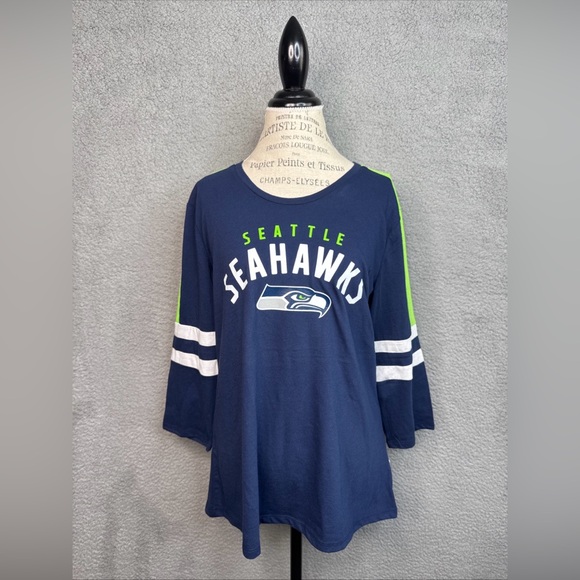 Seattle Seahawks NFL Team Apparel 3/4 Quarter Sleeve Shirt Blue Women’s XL NWT - Picture 1 of 12